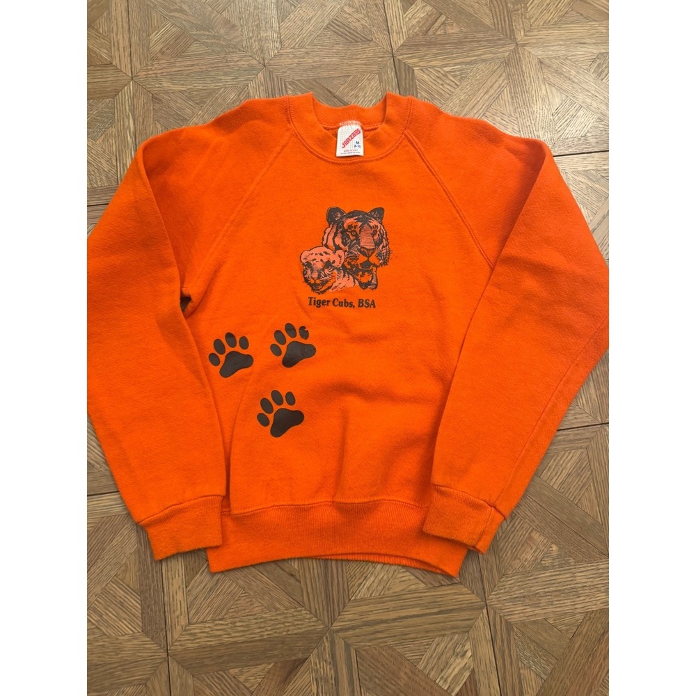 Vintage Jerzees Tiger Cubs BSA Sweatshirt Orange Kids Medium 8-10 Made in USA - Picture 2 of 5